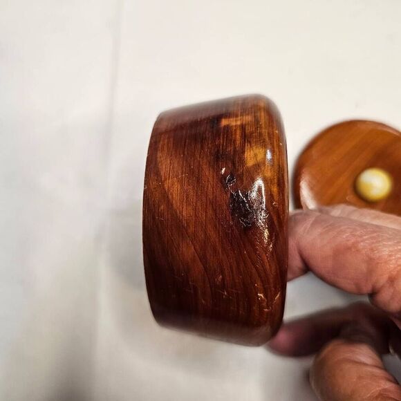 Small Solid Wood Trinket or Ring Box  Small Vintage Wood Trinket Box  Small Roun - Picture 7 of 12